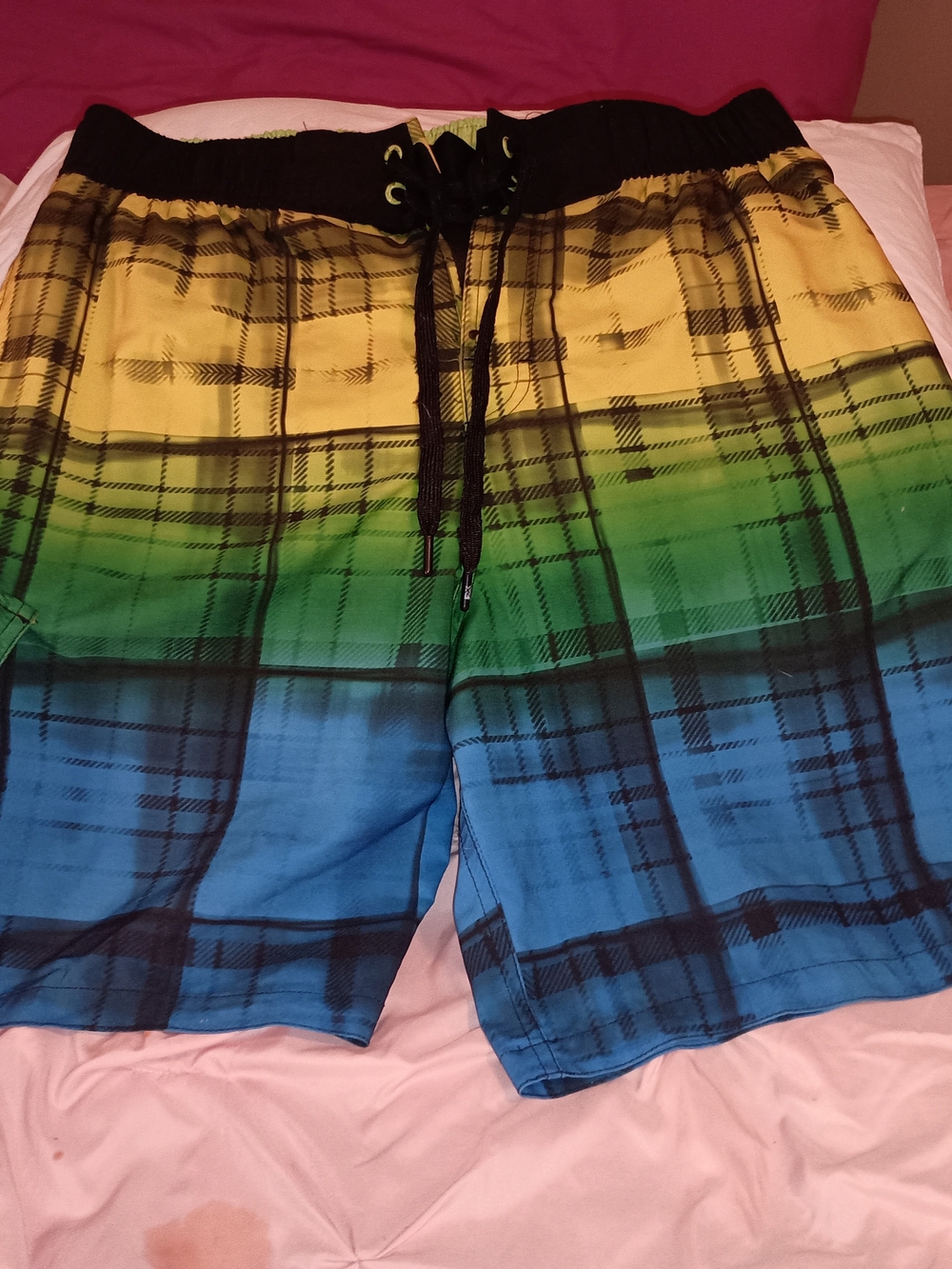 ZeroXposur Yellow Green Blue Ombre Plaid Swim Board Shorts XXL